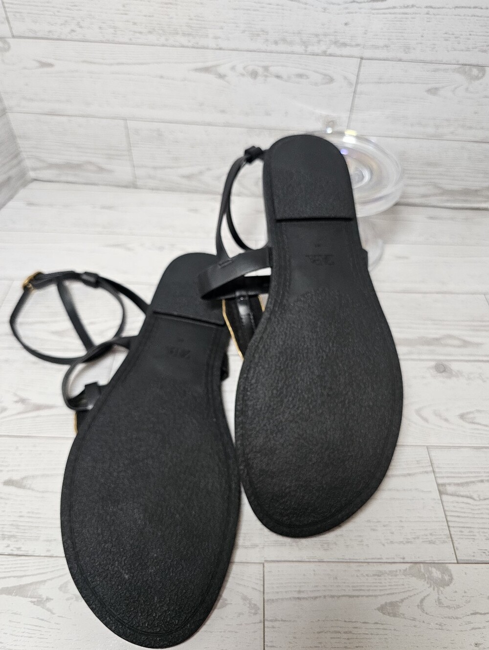 ZARA Black Flat Sandals Metallic Appliqué Gold Jewel Detail Ankle Strap - Picture 7 of 8